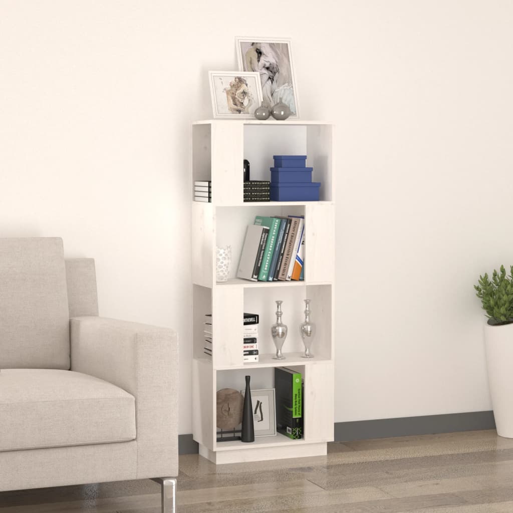 Libreria/Divisorio Bianco 51x25x132 cm Legno Massello di Pino | homemem39