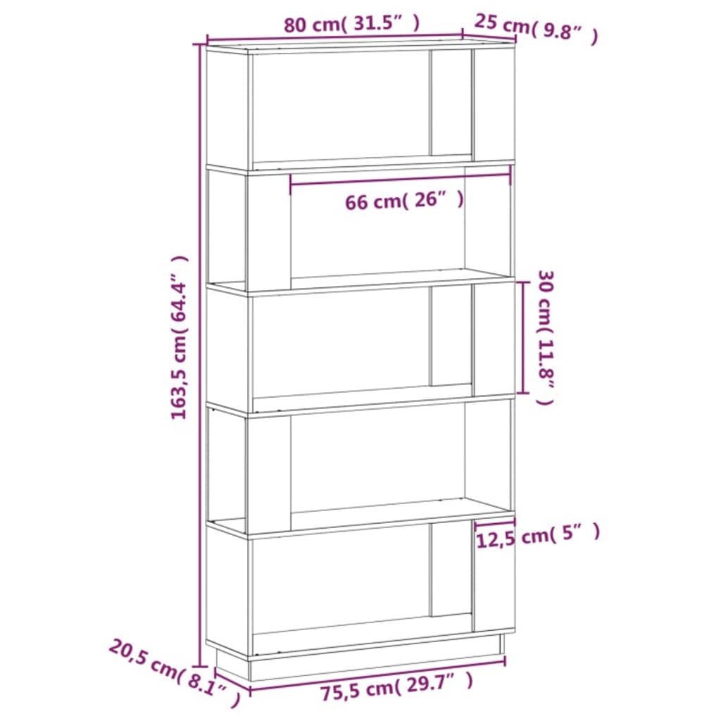 Libreria/Divisorio Bianco 80x25x163,5 cm Legno Massello | homemem39