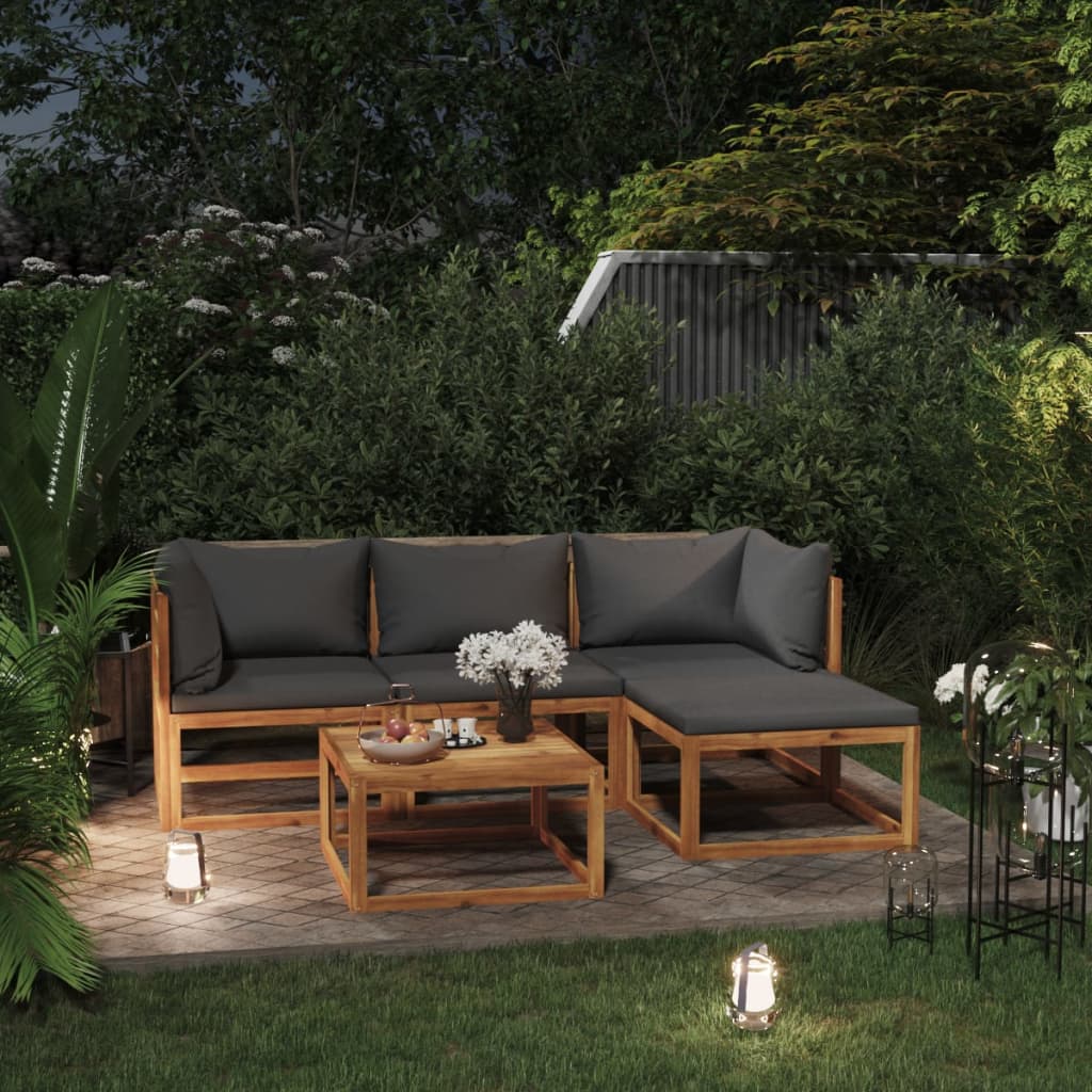 Set Salotto da Giardino 5 pz con Cuscini Legno Massello Acacia - homemem39