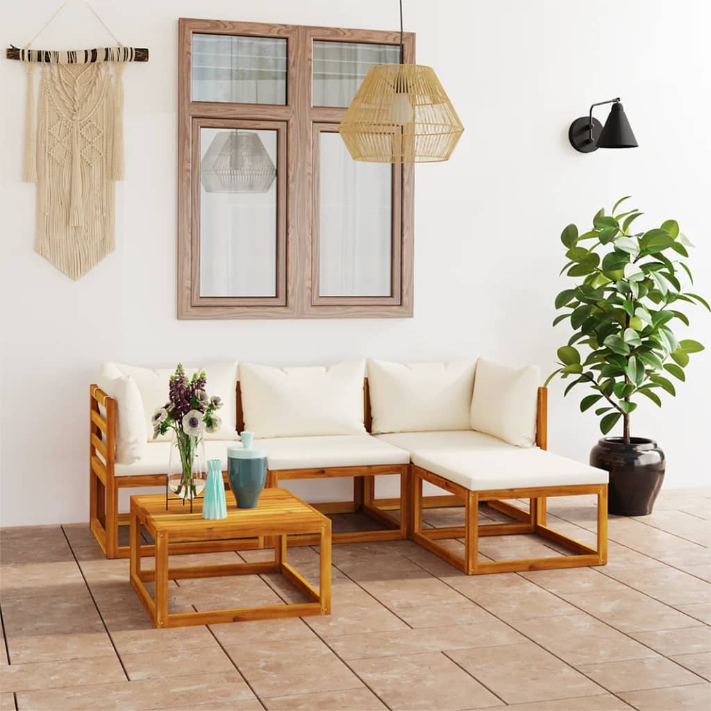 Set Salotto da Giardino 5 pz con Cuscini Legno Massello Acacia - homemem39