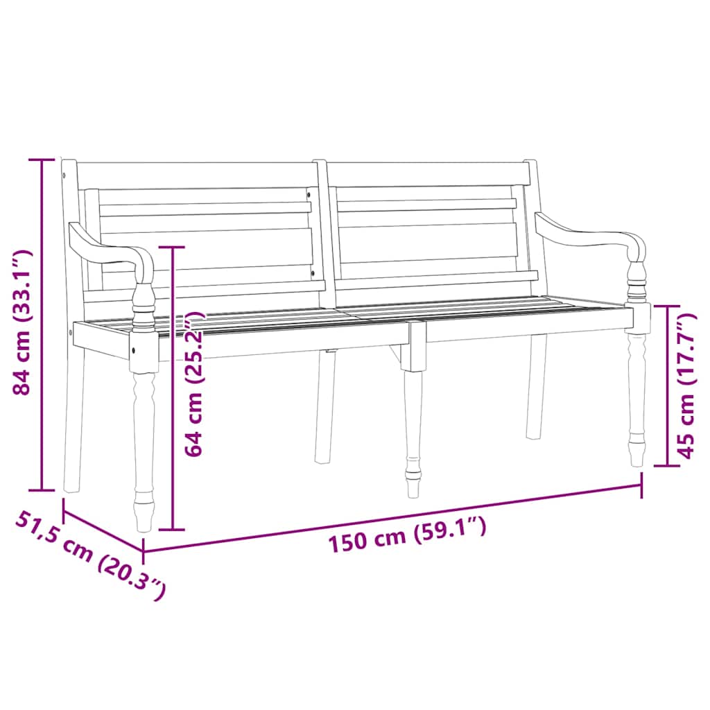 Panchina Batavia 150 cm in Legno Massello di Teak - homemem39