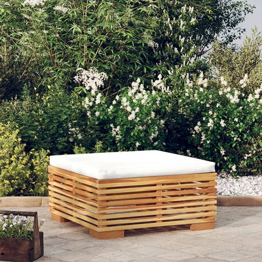 Poggiapiedi da Giardino con Cuscino Crema Legno Massello Teak | homemem39