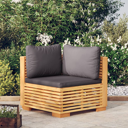 Divano Angolare Giardino Cuscini Grigio Scuro Massello di Teak | homemem39