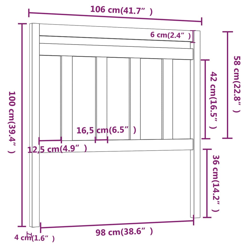 Testiera per Letto Grigia 106x4x100cm in Legno Massello di Pino - homemem39