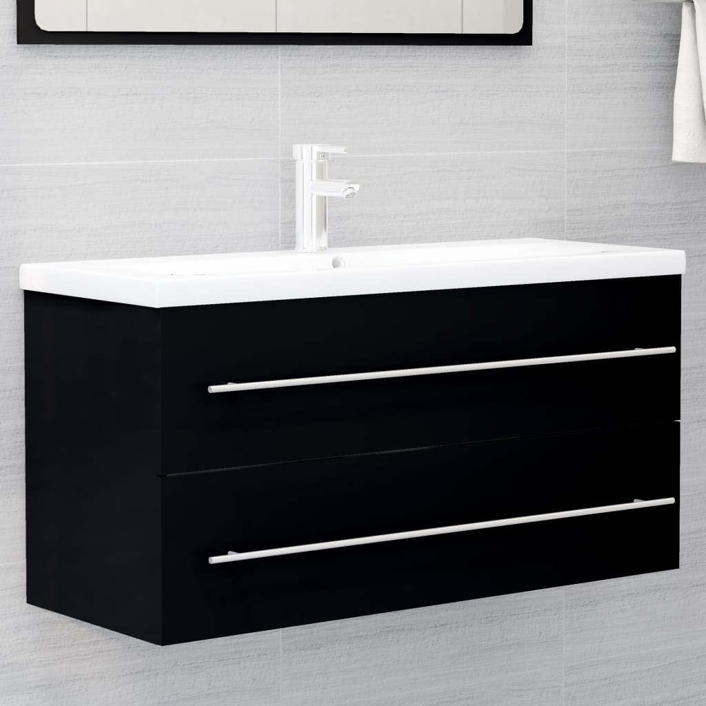Mobile con Lavabo Integrato Nero in Legno Multistrato | homemem39