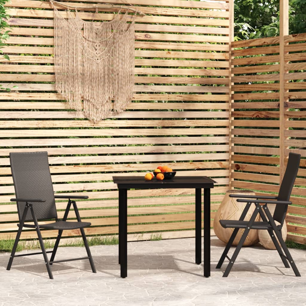 Set Mobili da Pranzo per Giardino 3 pz Nero | homemem39