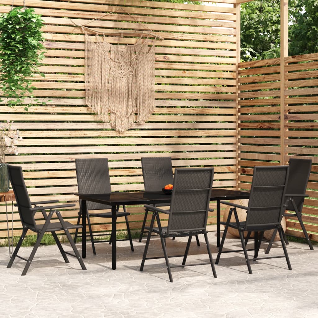 Set Mobili da Pranzo per Giardino 7 pz Nero | homemem39