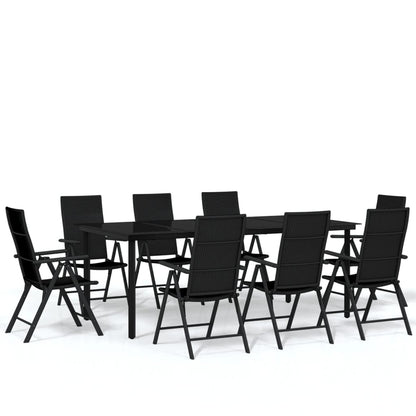 Set da Pranzo per Giardino 9 pz con Cuscini Nero | homemem39