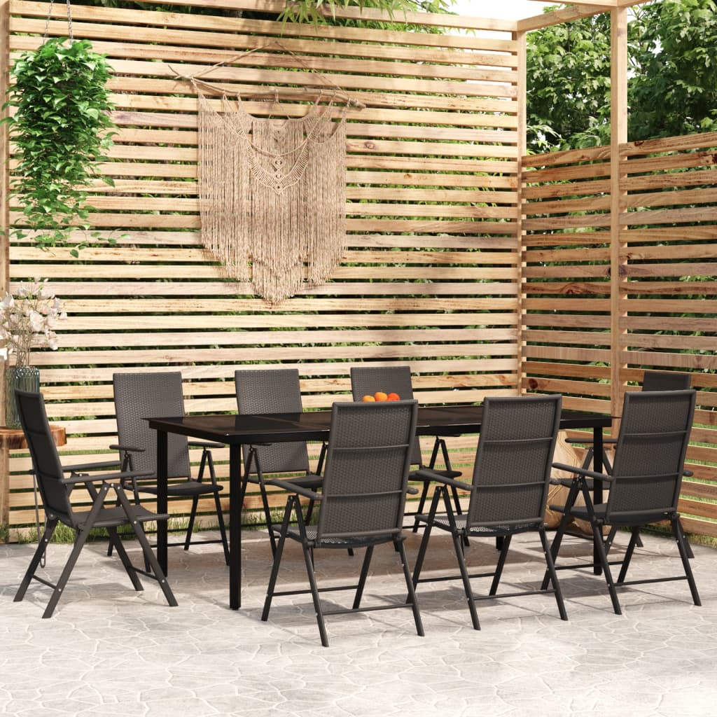 Set da Pranzo per Giardino 9 pz con Cuscini Nero | homemem39