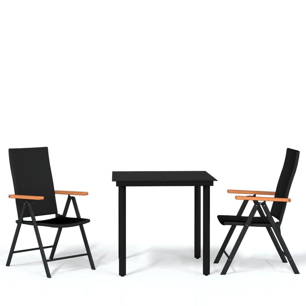 Set Mobili da Pranzo per Giardino 3 pz Nero | homemem39
