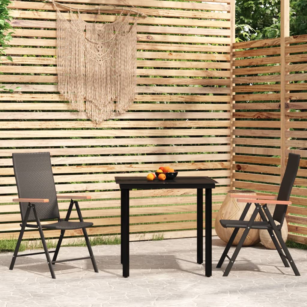Set Mobili da Pranzo per Giardino 3 pz Nero | homemem39