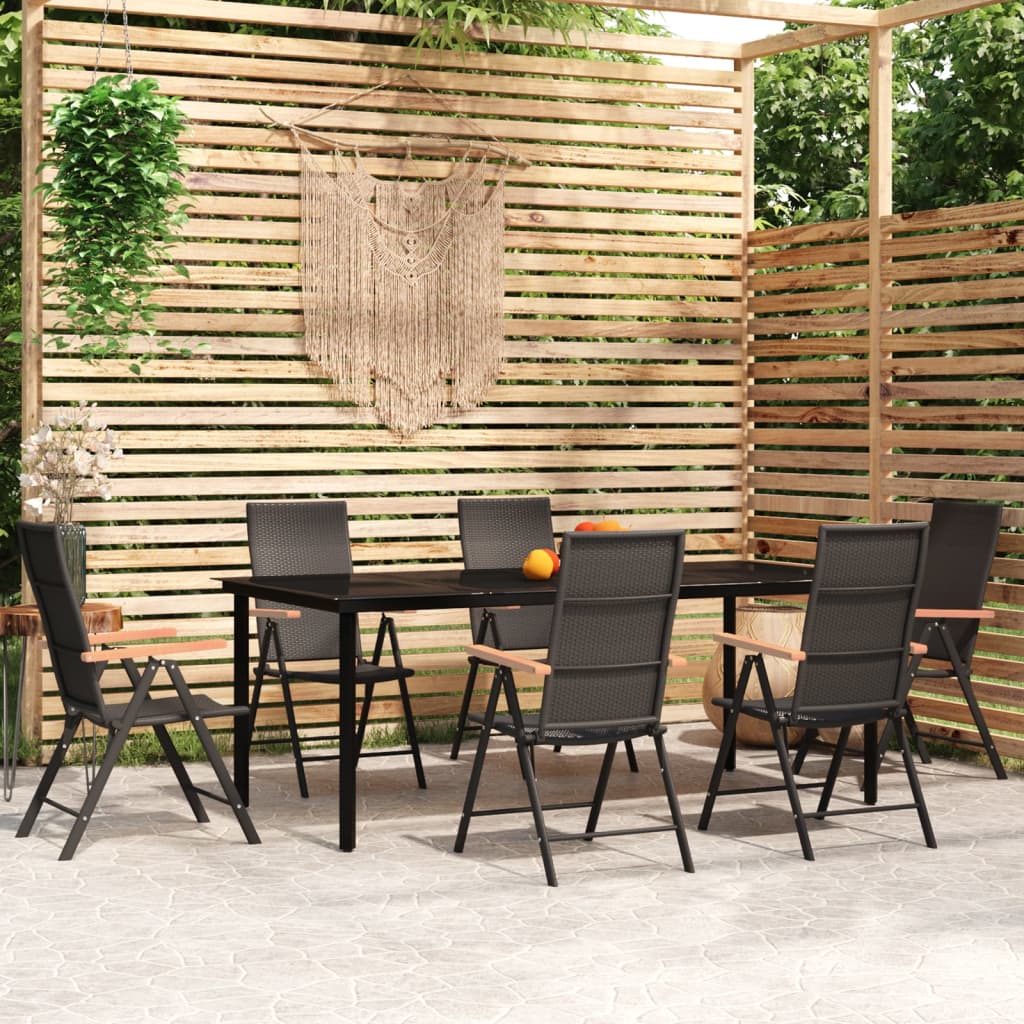 Set Mobili da Pranzo per Giardino 7 pz Nero - homemem39