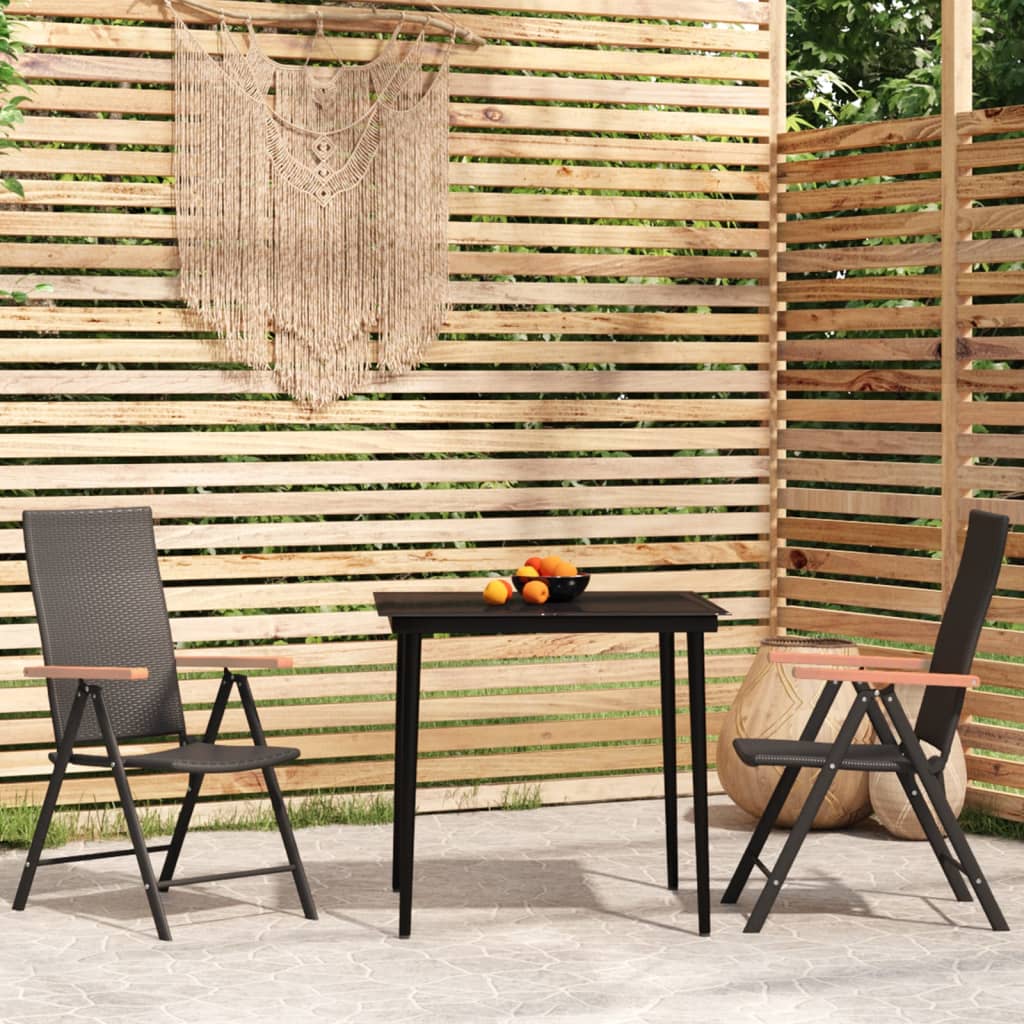 Set Mobili da Pranzo per Giardino 3 pz Nero | homemem39