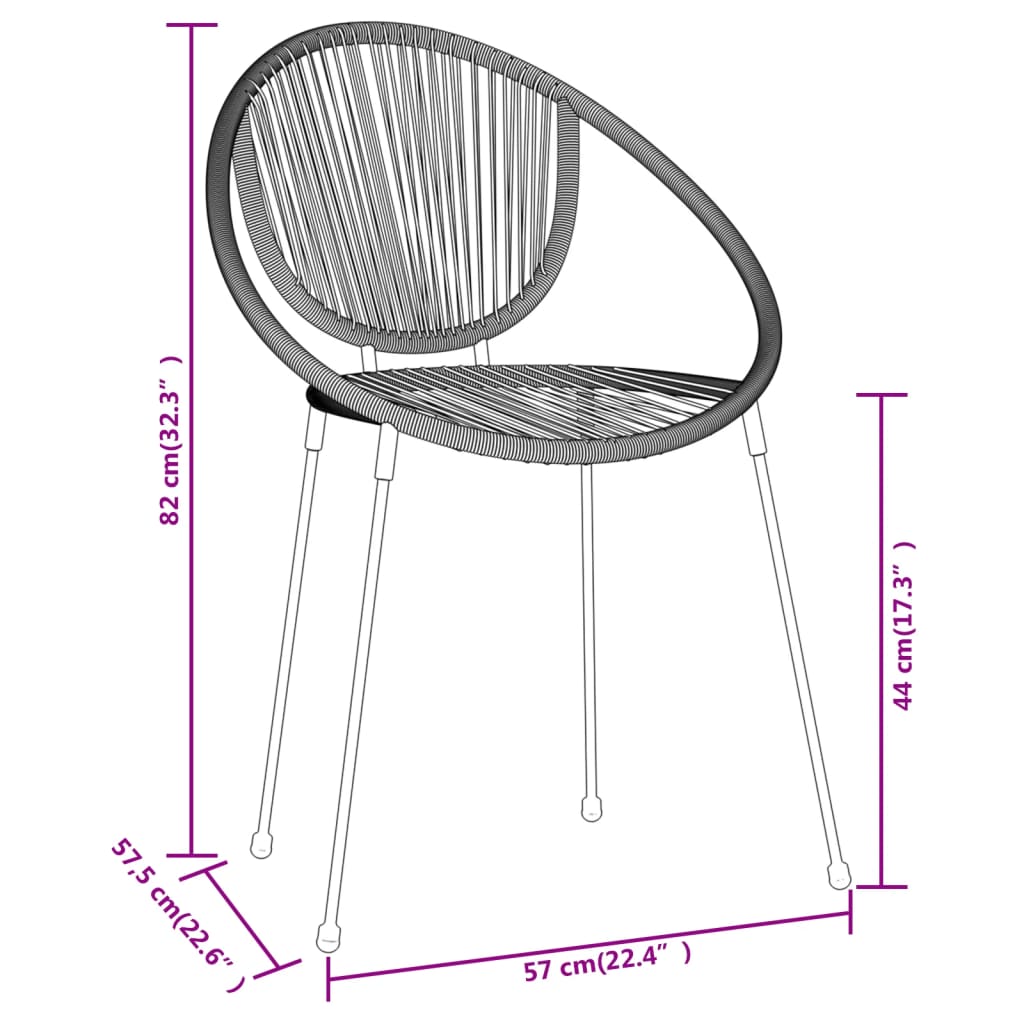 Set Mobili da Pranzo per Giardino 3 pz Nero | homemem39