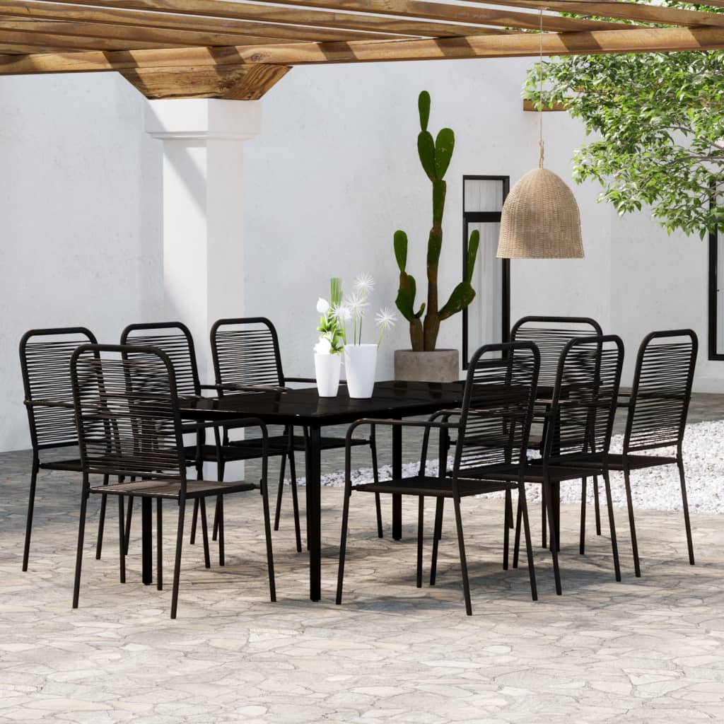 Set da Pranzo per Giardino 9 pz con Cuscini Nero | homemem39