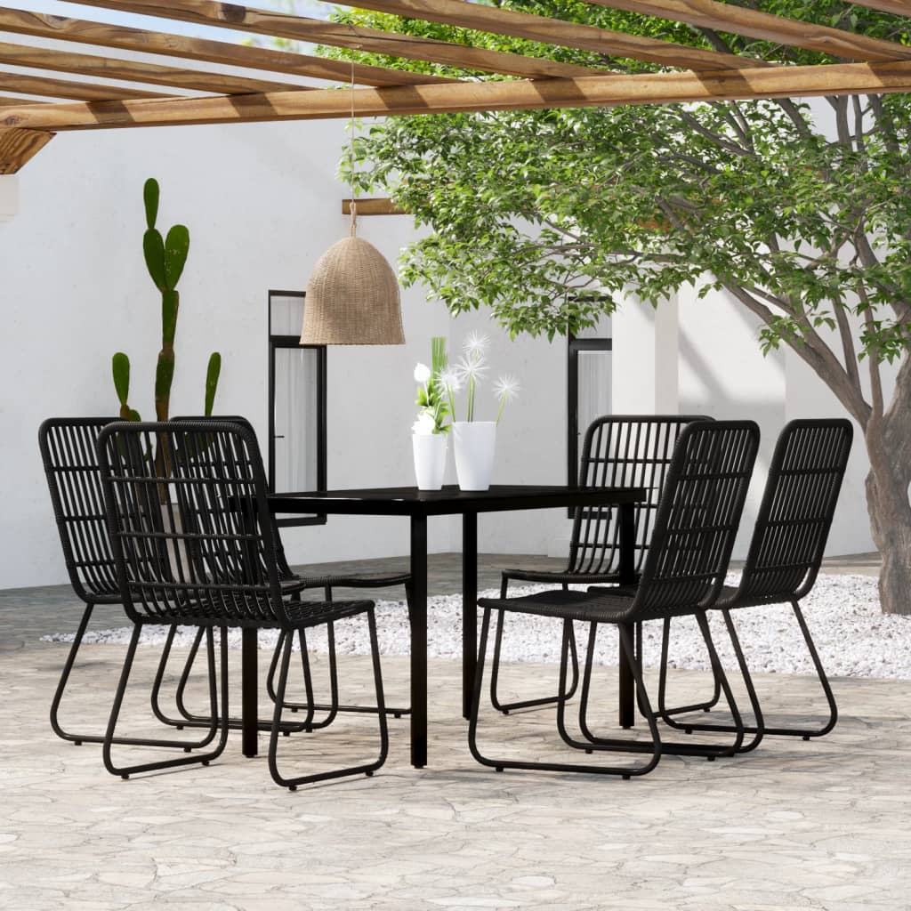 Set Mobili da Pranzo per Giardino 7 pz Nero | homemem39