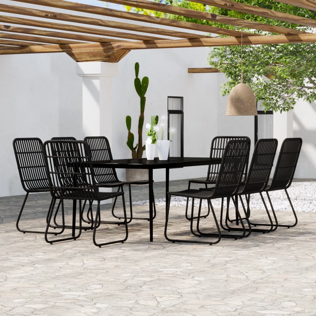 Set da Pranzo per Giardino 9 pz con Cuscini Nero | homemem39