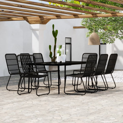 Set da Pranzo per Giardino 9 pz con Cuscini Nero | homemem39