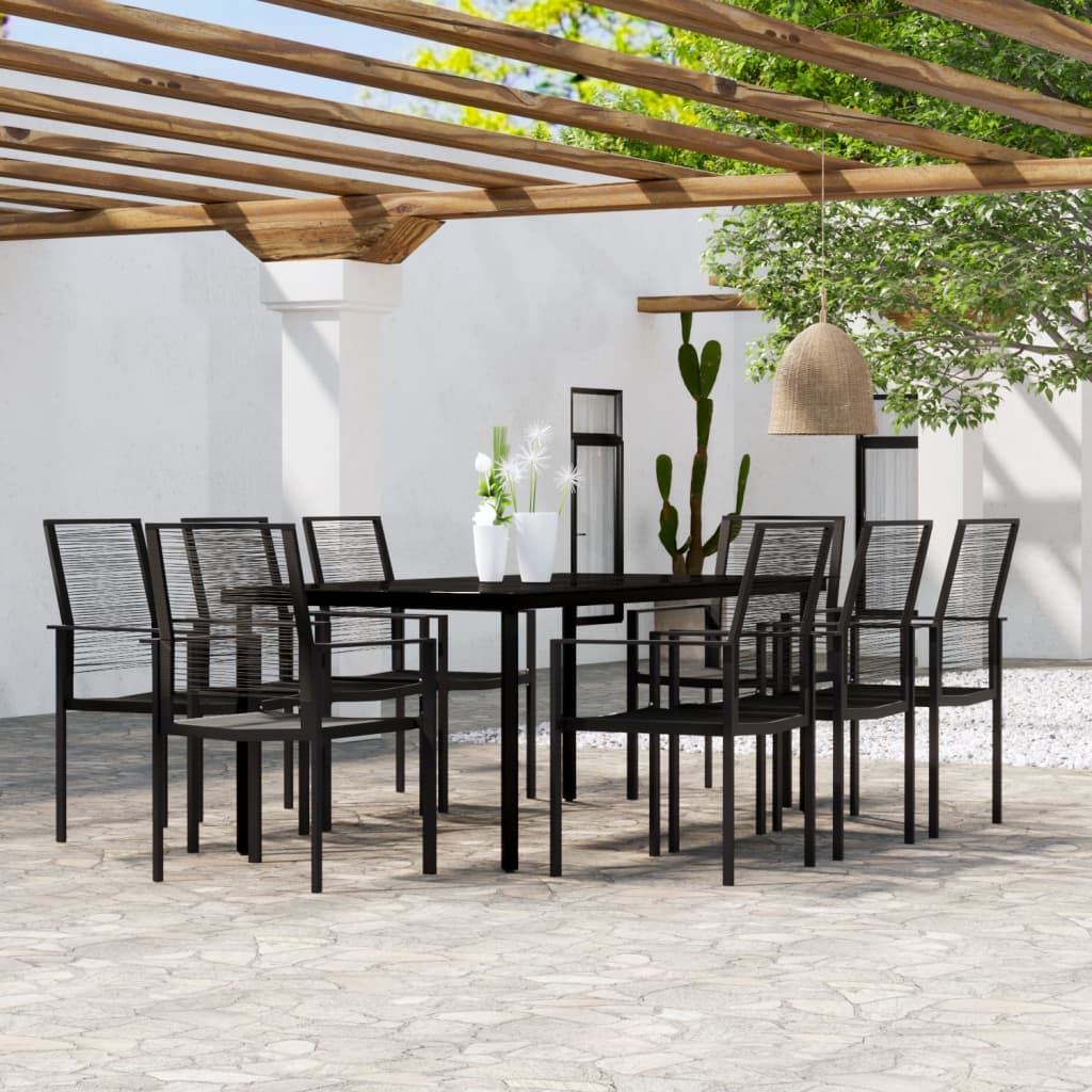 Set Mobili da Pranzo da Giardino 9 pz con Cuscini Nero | homemem39