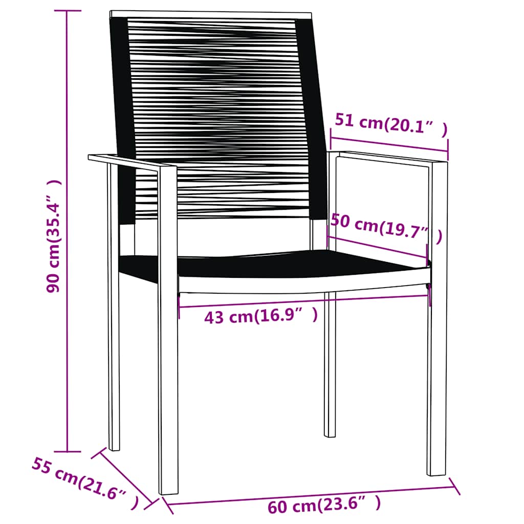 Set Mobili da Pranzo per Giardino 3 pz Nero | homemem39