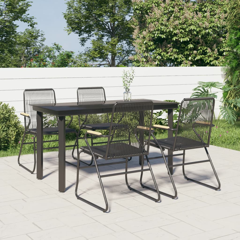 Set da Pranzo da Giardino 5 pz Nero in Rattan PVC - homemem39