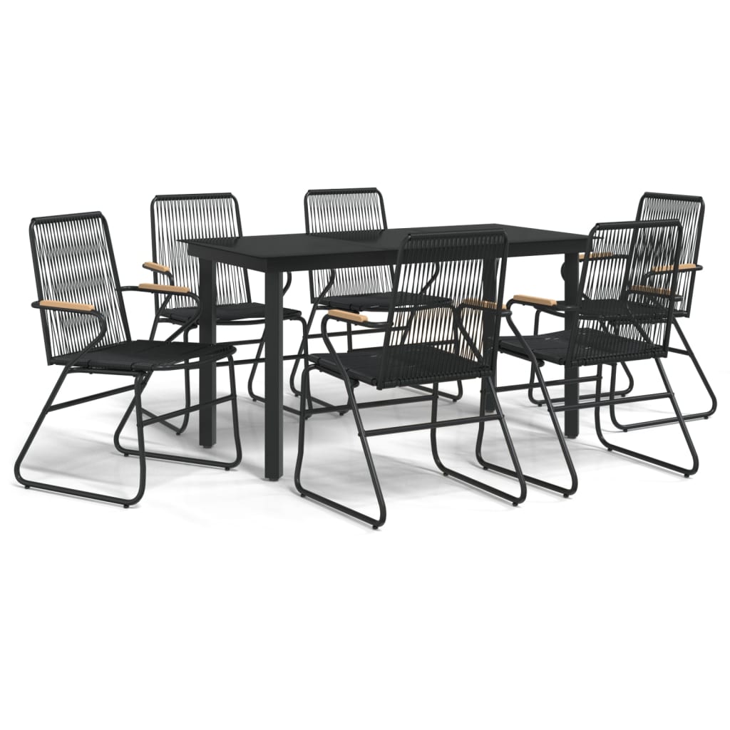 Set da Pranzo da Giardino 7 pz Nero in Rattan PVC | homemem39