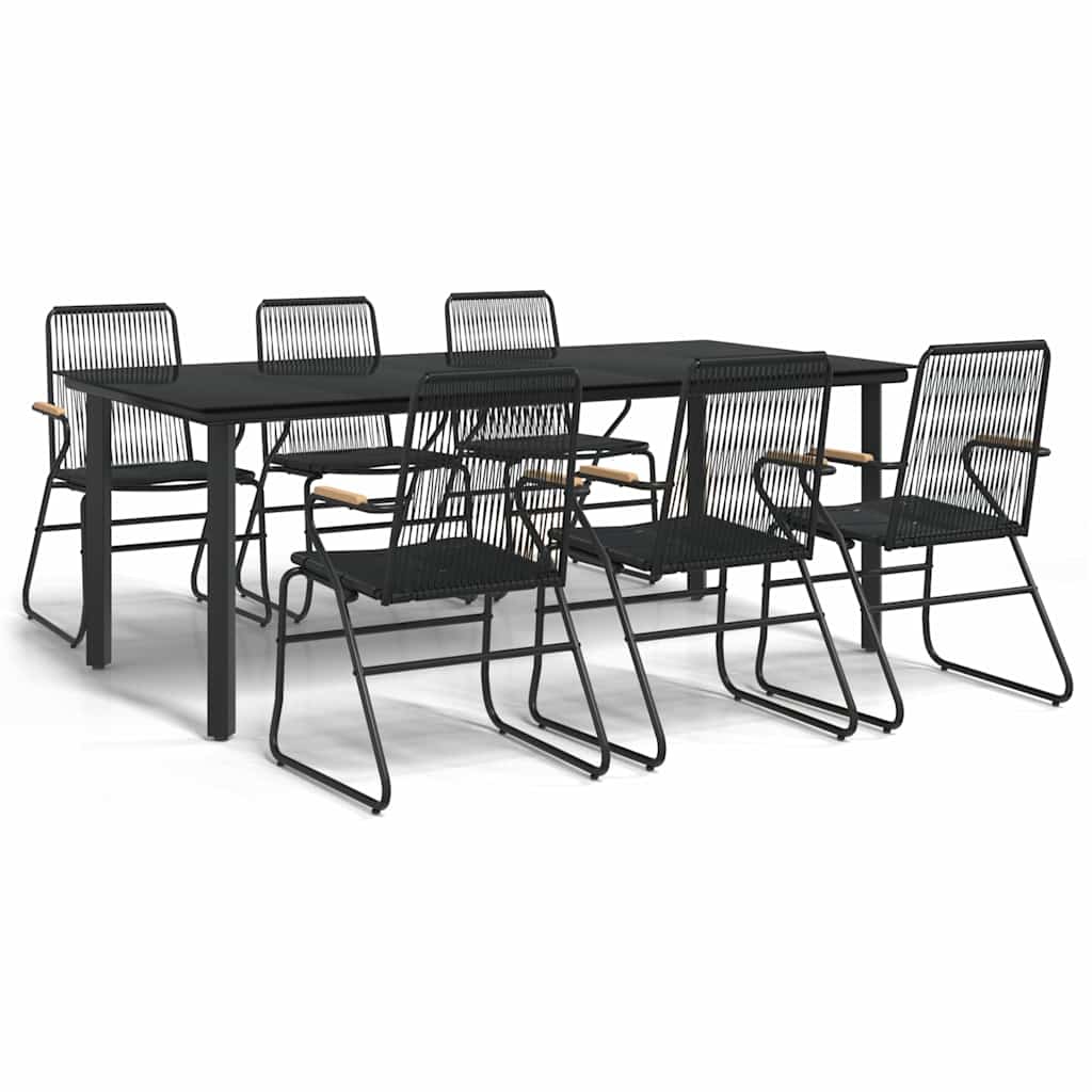 Set da Pranzo da Giardino 7 pz Nero in Rattan PVC | homemem39