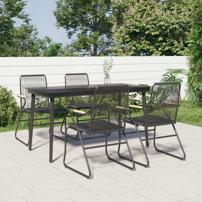 Set da Pranzo da Giardino 5 pz Nero in Rattan PVC | homemem39