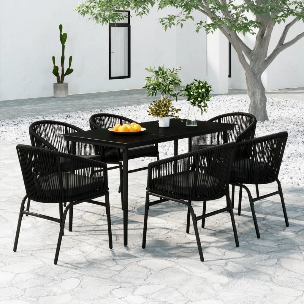 Set Mobili da Pranzo per Giardino 7 pz Nero | homemem39