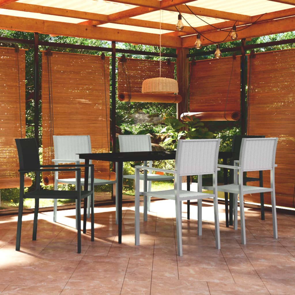 Set Mobili da Pranzo per Giardino 7 pz Nero e Bianco | homemem39