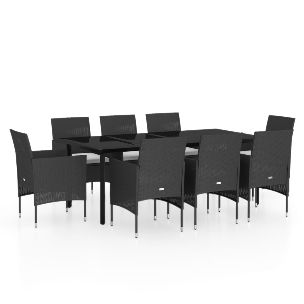 Set da Pranzo da Giardino 9 pz con Cuscini Nero - homemem39