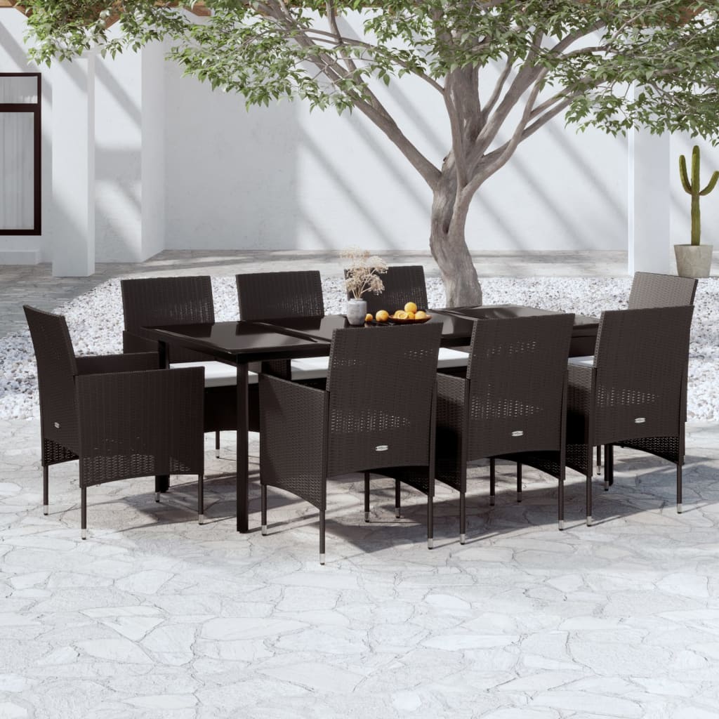 Set da Pranzo da Giardino 9 pz con Cuscini Nero | homemem39