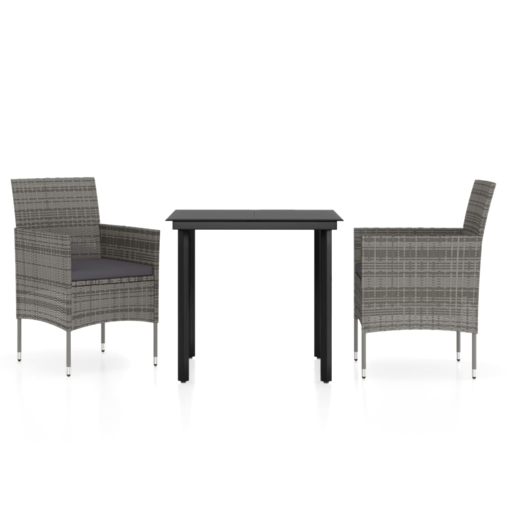 Set da Pranzo da Giardino 3 pz con Cuscini Grigio e Nero | homemem39