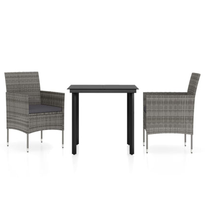 Set da Pranzo da Giardino 3 pz con Cuscini Grigio e Nero | homemem39