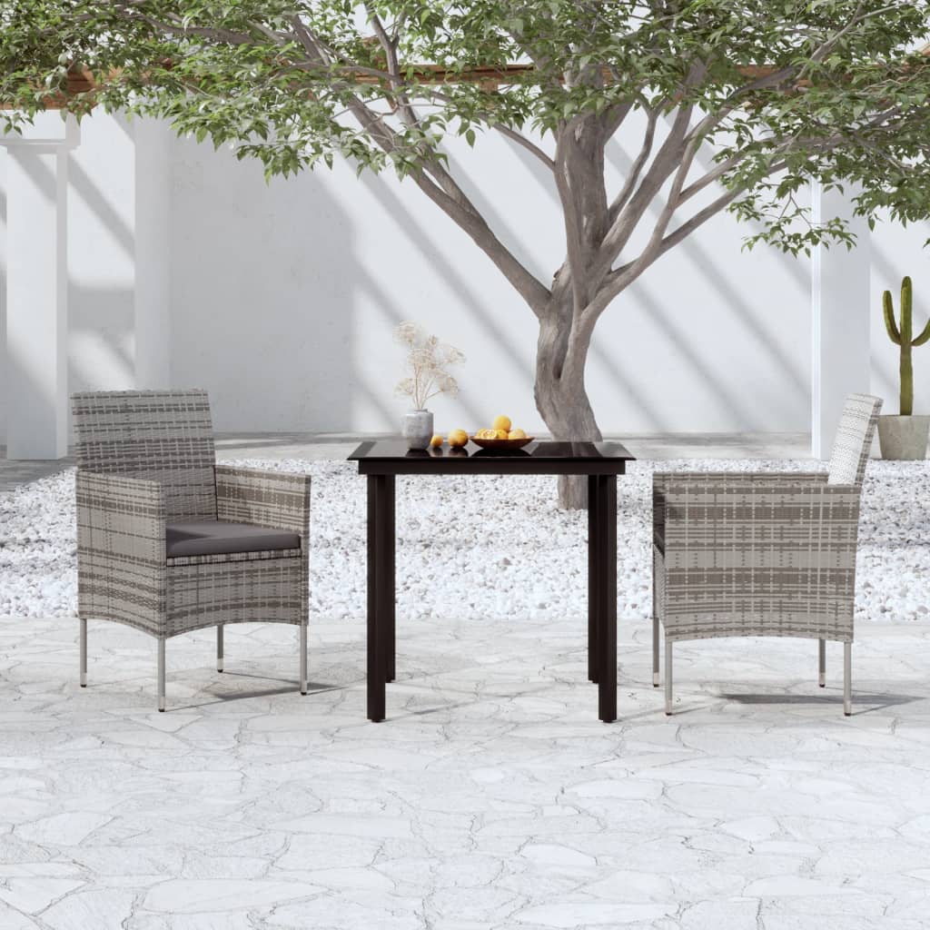 Set da Pranzo da Giardino 3 pz con Cuscini Grigio e Nero | homemem39