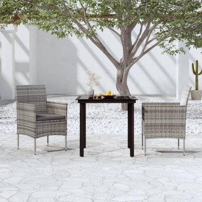 Set da Pranzo da Giardino 3 pz con Cuscini Grigio e Nero | homemem39