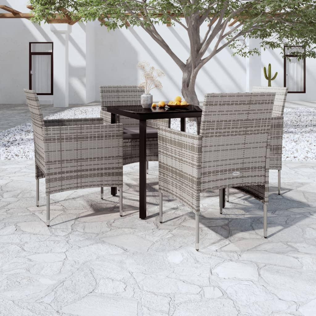 Set da Pranzo da Giardino 5 pz con Cuscini Grigio e Nero - homemem39
