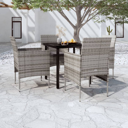 Set da Pranzo da Giardino 5 pz con Cuscini Grigio e Nero - homemem39