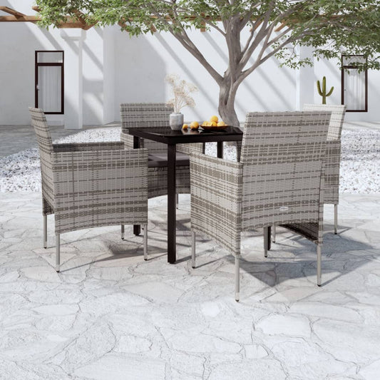 Set da Pranzo da Giardino 5 pz con Cuscini Grigio e Nero - homemem39