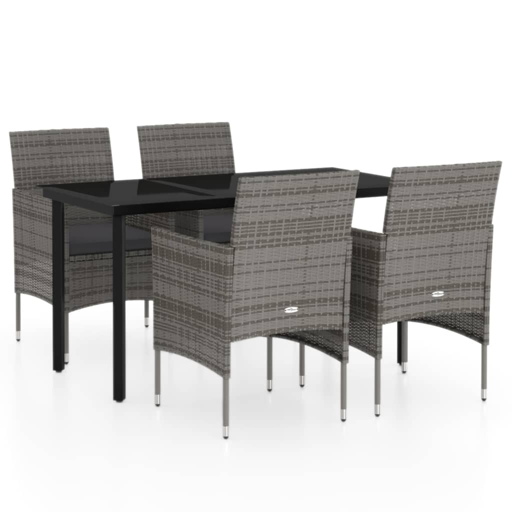 Set da Pranzo da Giardino 5 pz con Cuscini Grigio e Nero | homemem39