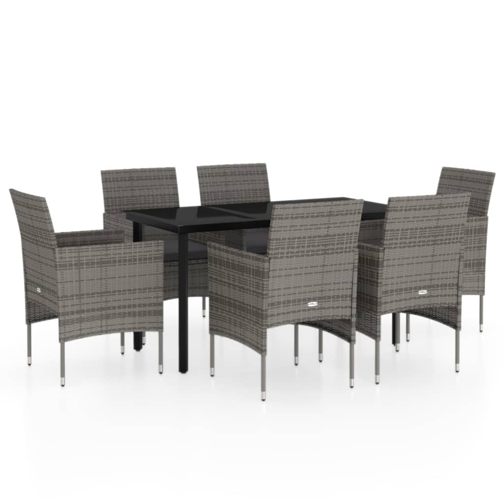 Set da Pranzo da Giardino 7 pz con Cuscini Grigio e Nero | homemem39