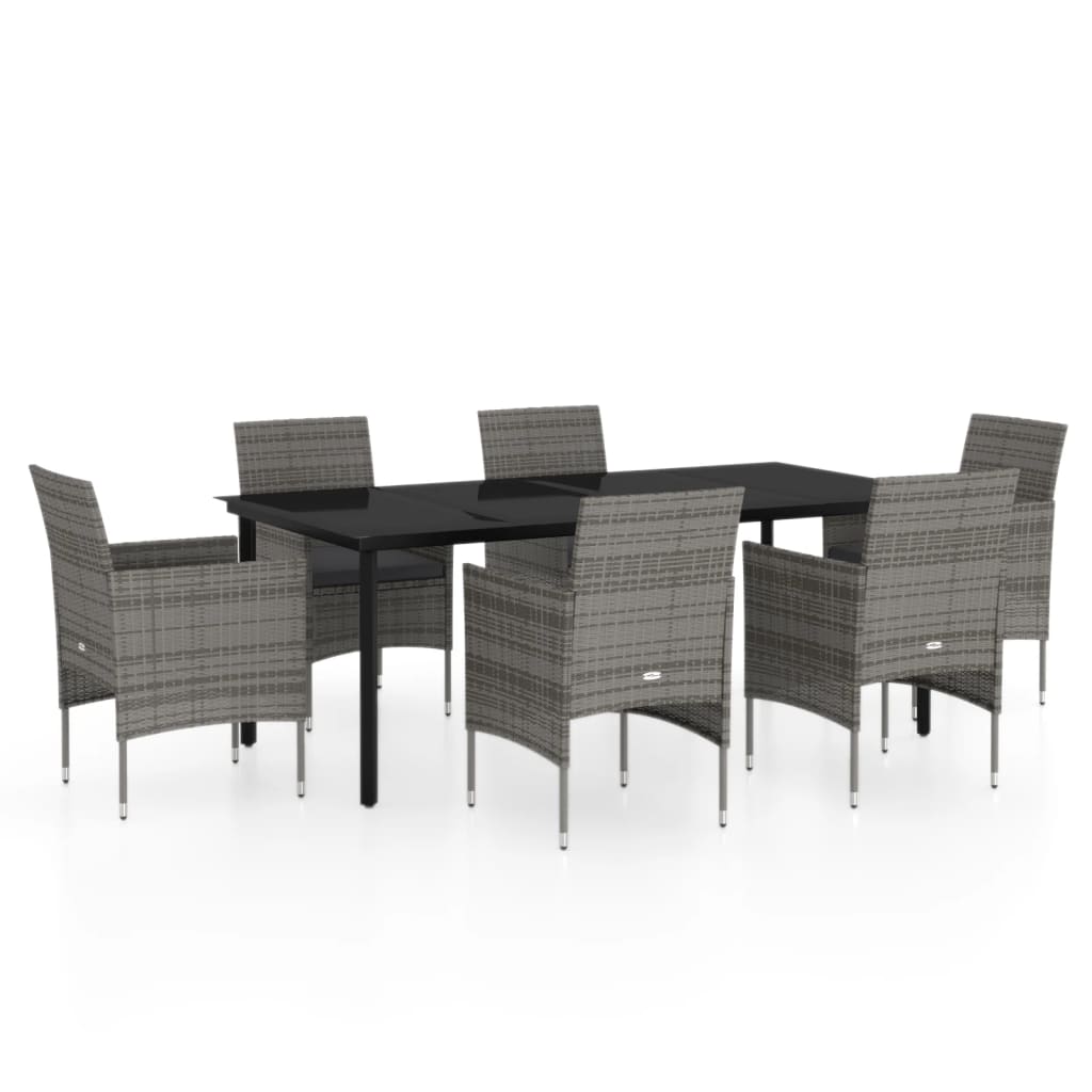 Set da Pranzo da Giardino 7 pz con Cuscini Grigio e Nero - homemem39