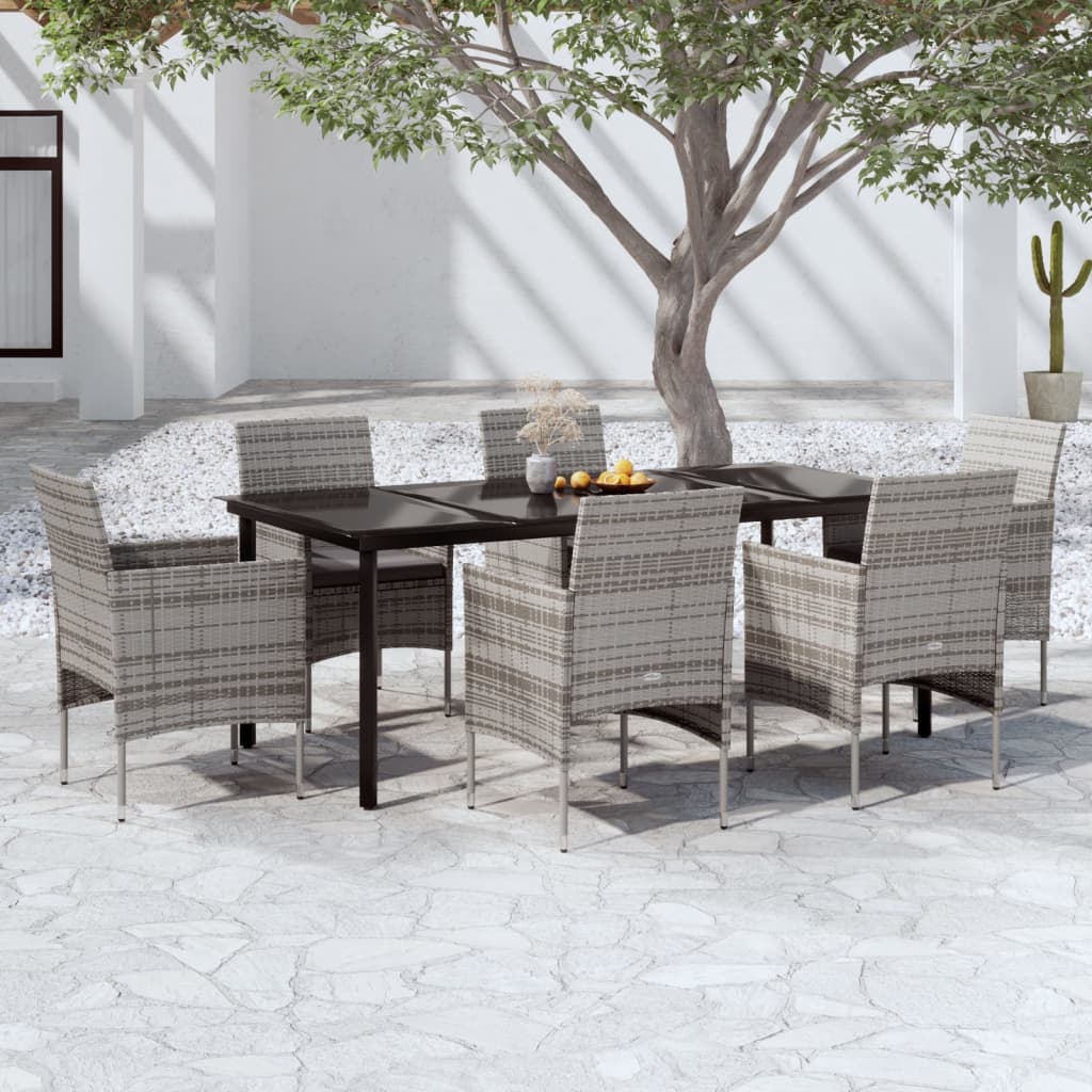 Set da Pranzo da Giardino 7 pz con Cuscini Grigio e Nero | homemem39