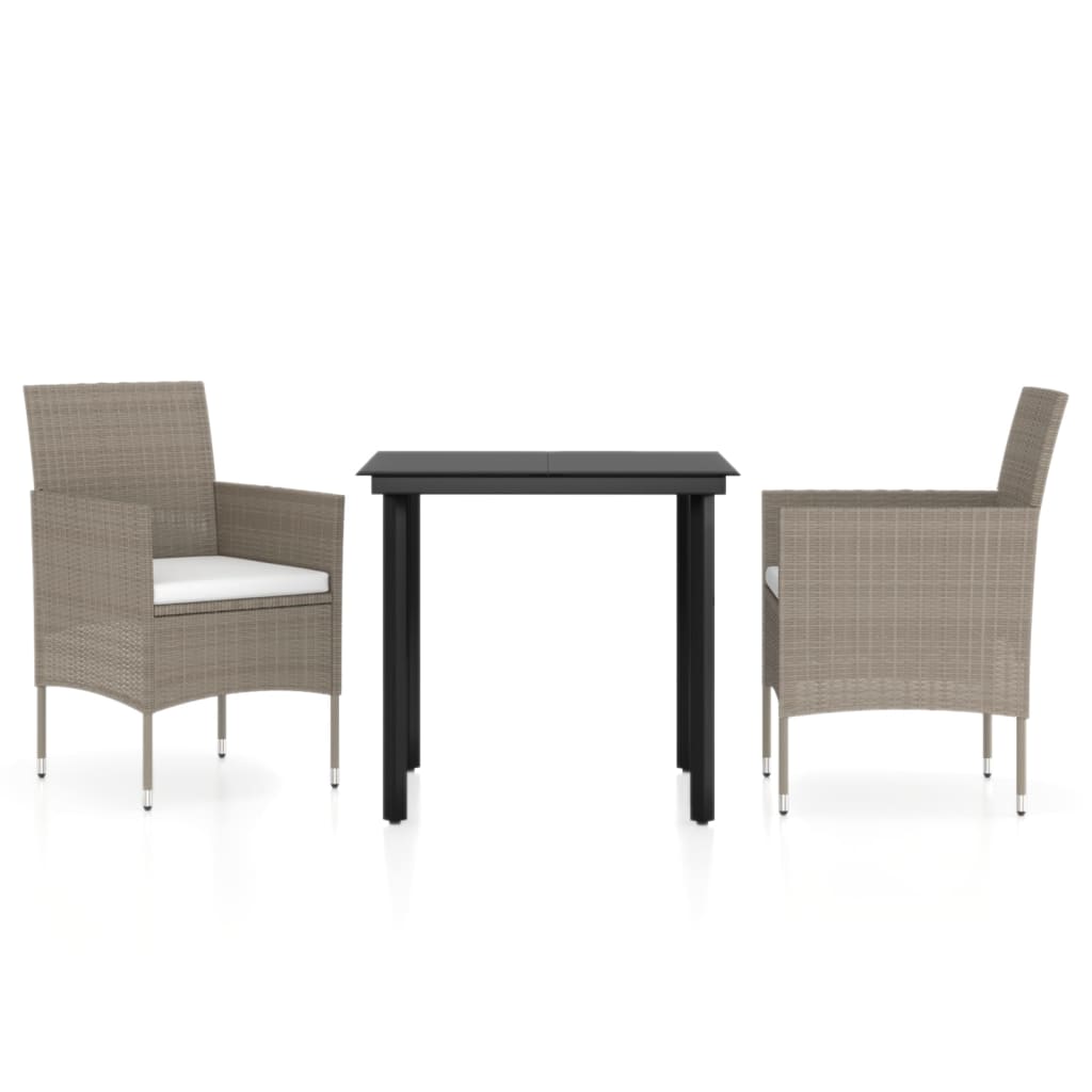 Set da Pranzo da Giardino 3 pz con Cuscini Beige e Nero | homemem39