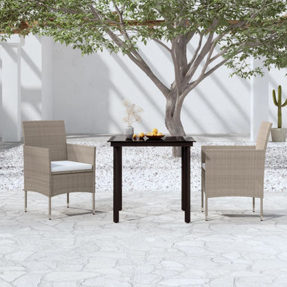 Set da Pranzo da Giardino 3 pz con Cuscini Beige e Nero | homemem39