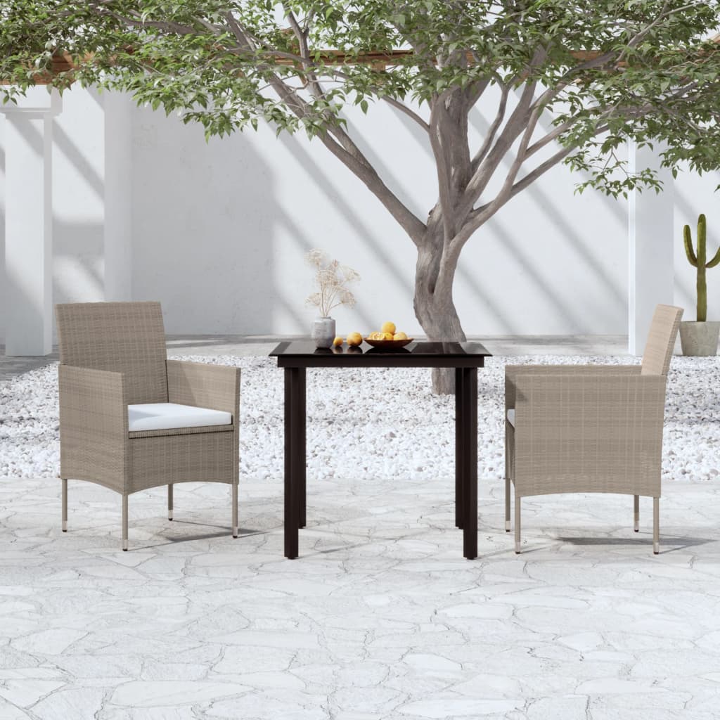 Set da Pranzo da Giardino 3 pz con Cuscini Beige e Nero - homemem39