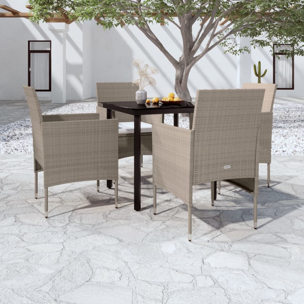 Set da Pranzo da Giardino 5 pz con Cuscini Beige e Nero | homemem39