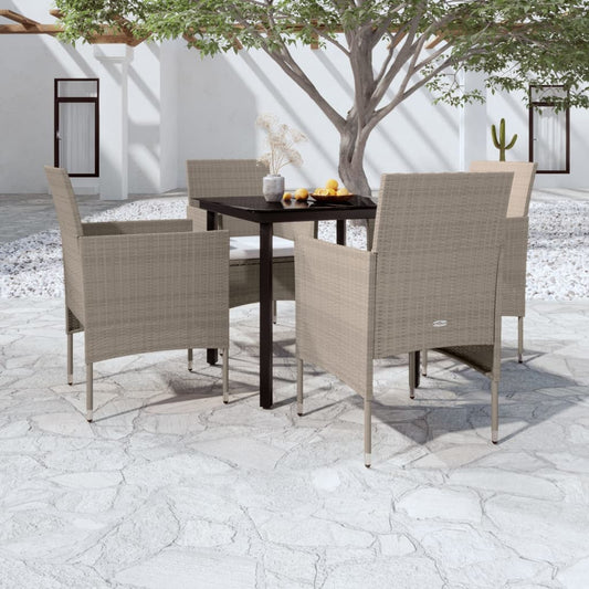 Set da Pranzo da Giardino 5 pz con Cuscini Beige e Nero - homemem39