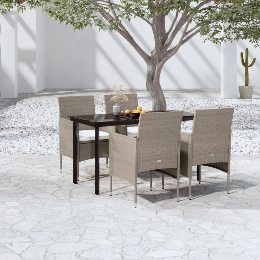 Set da Pranzo da Giardino 5 pz con Cuscini Beige e Nero | homemem39
