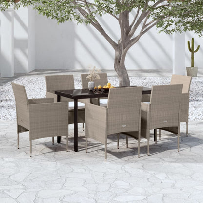 Set da Pranzo da Giardino 7 pz con Cuscini Beige e Nero | homemem39
